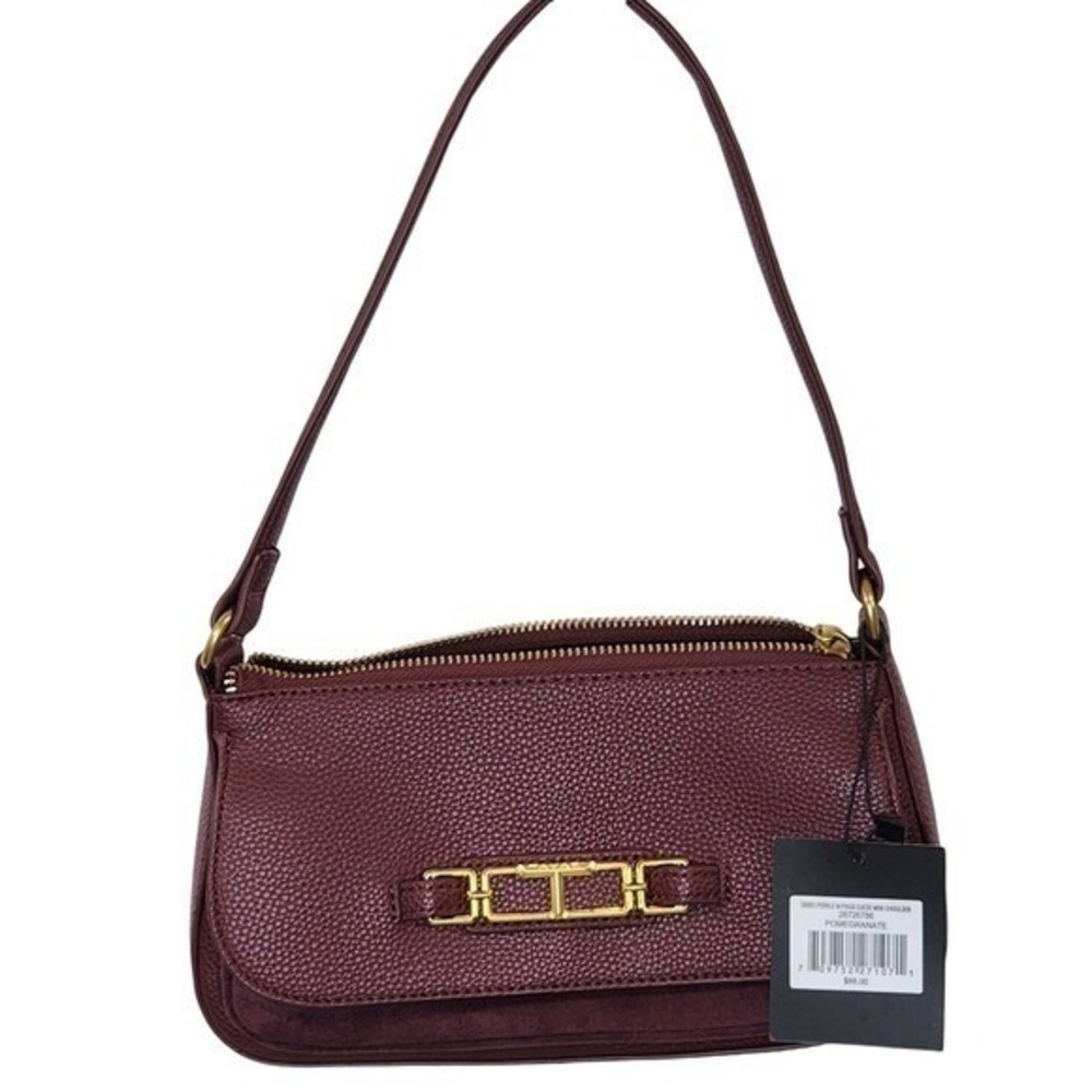 NWT Tahari Gibbs Pebble &‎ Faux Suede Shoulder Bag Burgundy Gold Tone Hardware